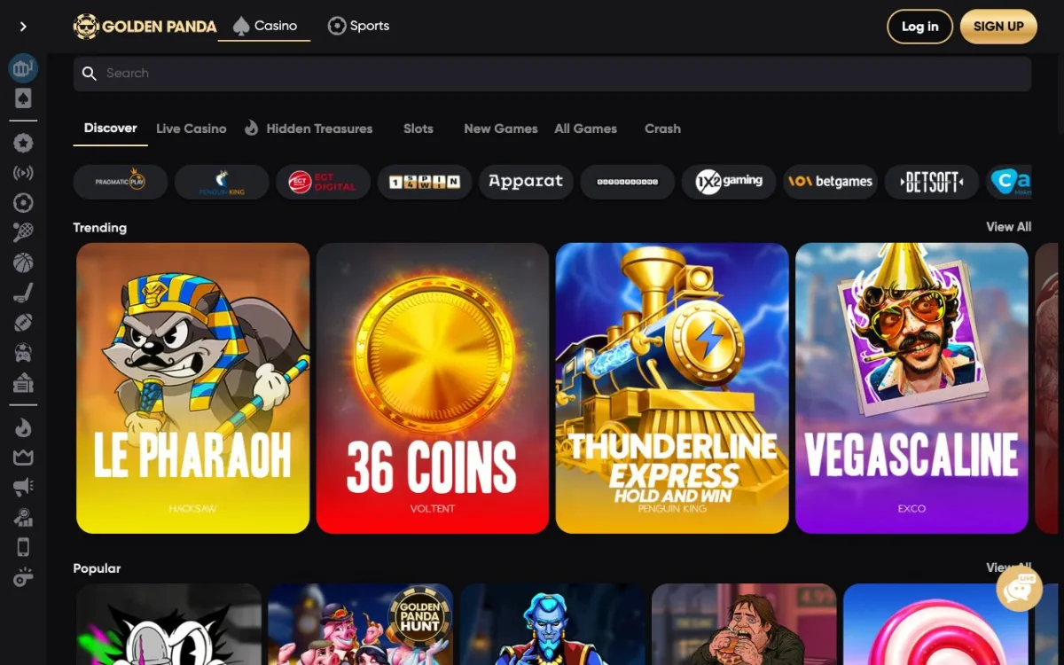 Lobby casino Golden Panda : 3000+ slots et 41 providers