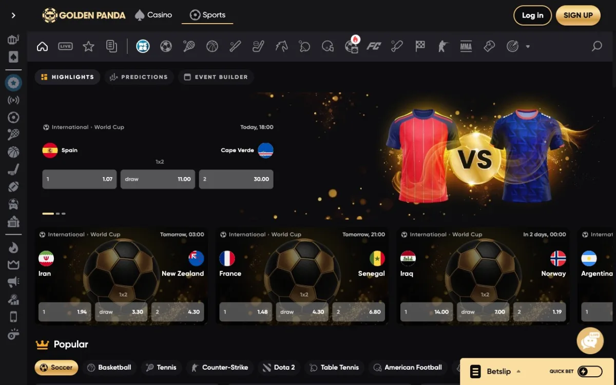 Sportsbook Golden Panda : soccer tennis basket eSoccer