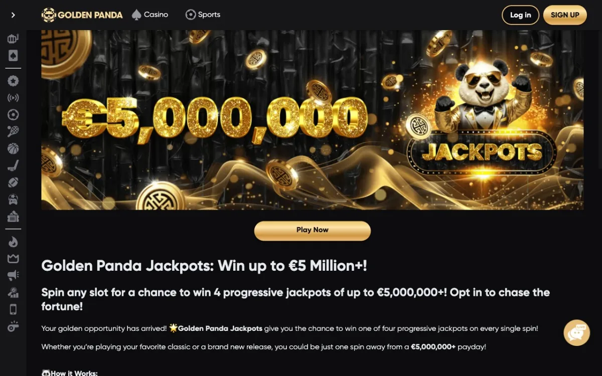 Page jackpots progressifs Golden Panda Mega Major Minor Mini