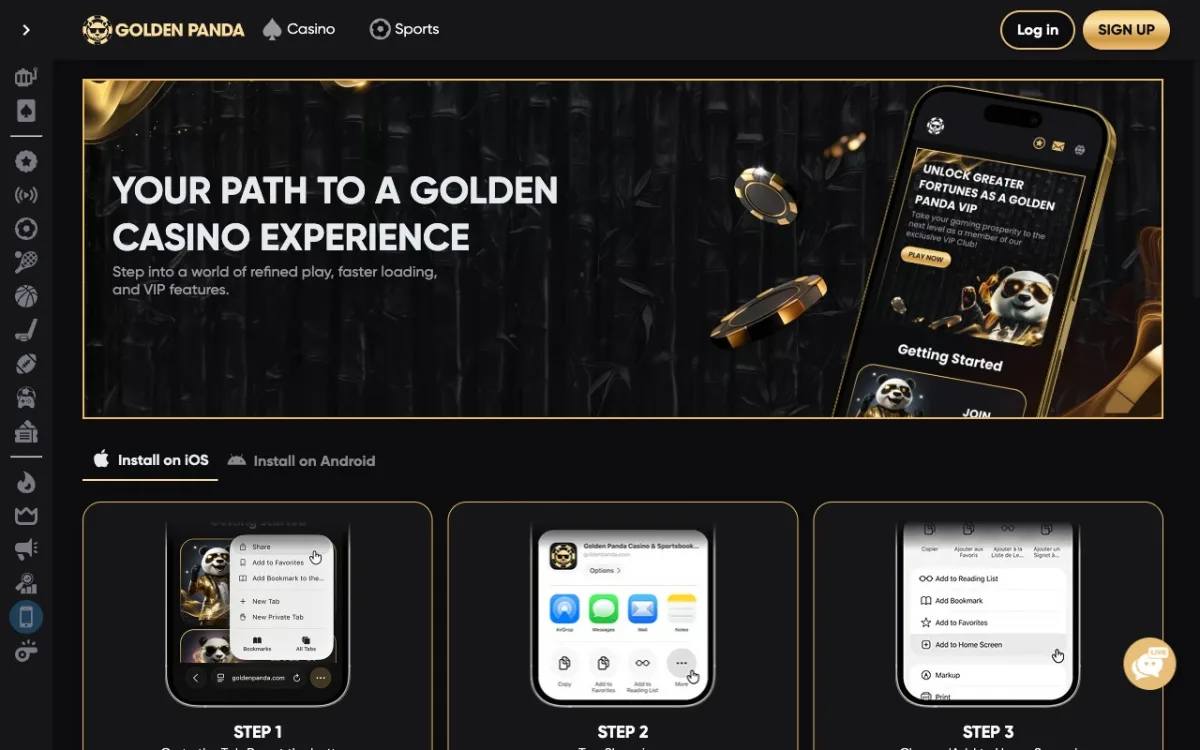 Page app Golden Panda : Progressive Web App iOS et Android